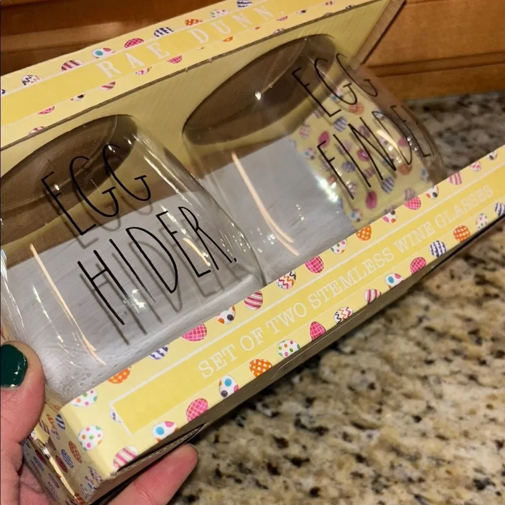 NWT Rae Dunn Egg Hider and Egg Finder Stemless Wine Glasses